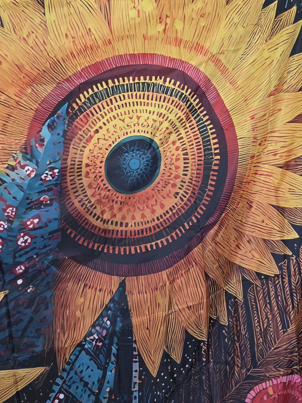 Vibrant Sunflower Tapestry Wall Decor in Yellow and Blue
